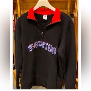 New K-Swiss Quarter Zip Fleece Pullover Men M Black Blue Red White SpellOut Logo